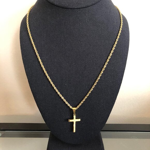 Salvatore Cross - 18K Gold Plated Rope Chain With Cross - Picture 2 of 6